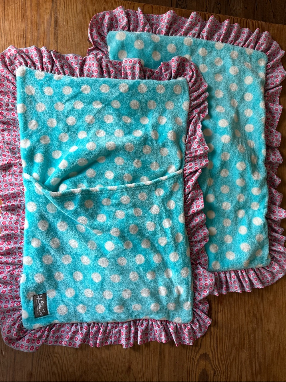 Matilda Jane FrozenPolka Dot Pillowcases - Turquoise & White with Pink Ruffle